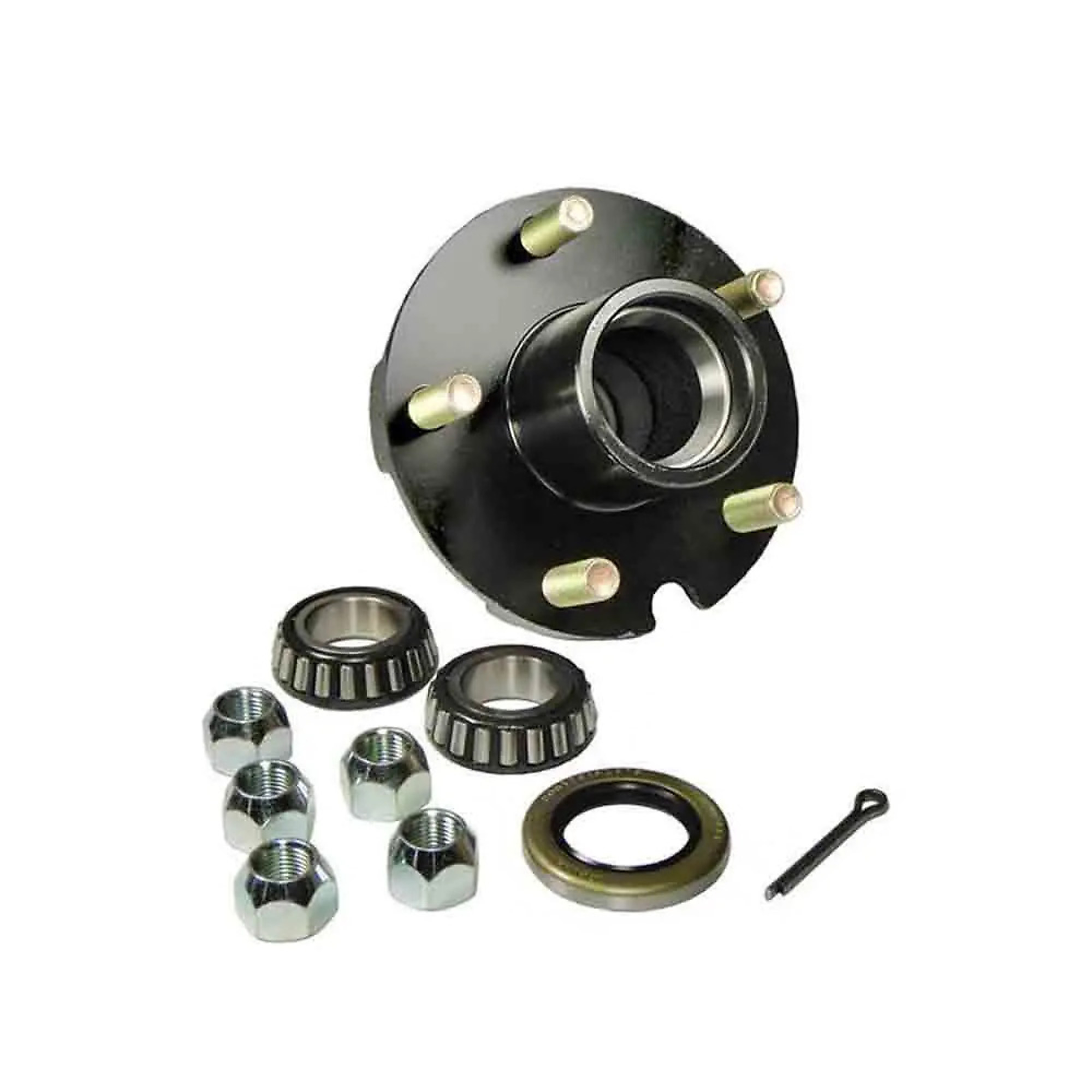 Rigid Hitch, 5-Bolt Idler Hub Kit for 1 inch Straight Spindles, 5-Bolt on 4.5in Circle, For 2000 lb Axle, 1250 lb Capacity per Hub, EZ-Lube Cap and Plug, Complete Bearing and Seal Kit, Model#  BT-150-04-EZ